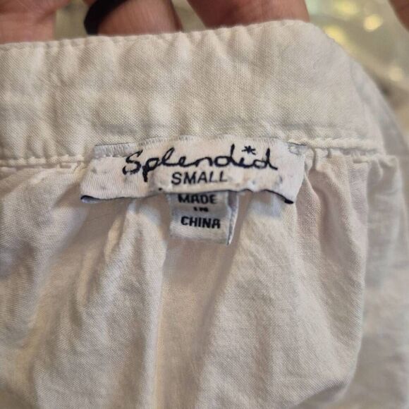 Splendid Women's White Cotton/Rayon Round Neck Long Sleeve Button Down Shirt - Picture 9 of 10